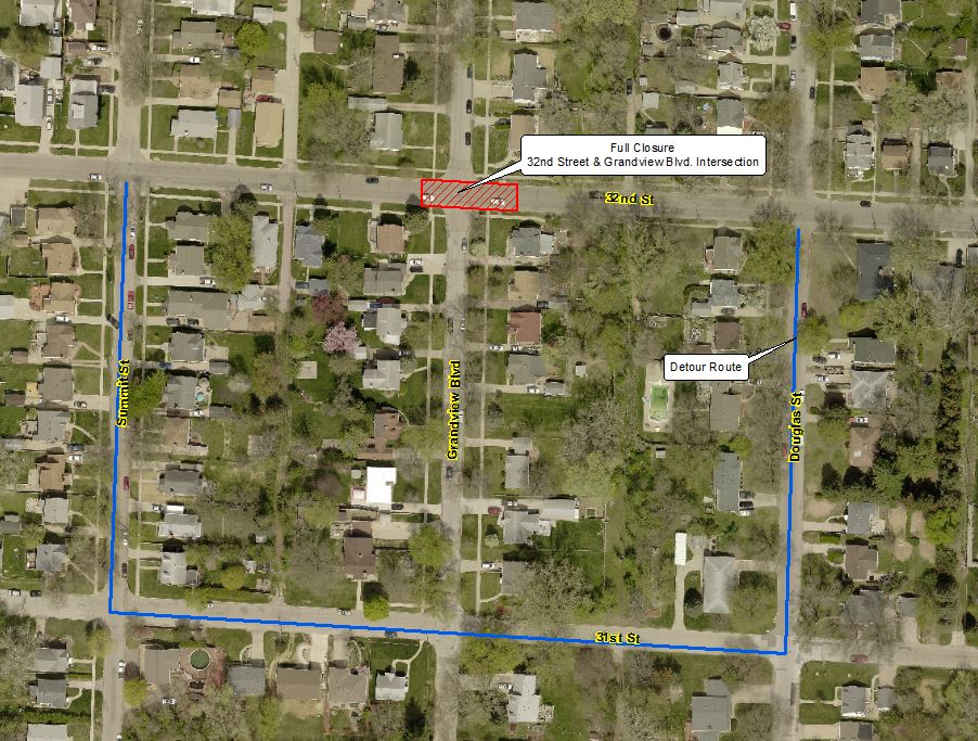 32nd / Grandview Boulevard Closure Map